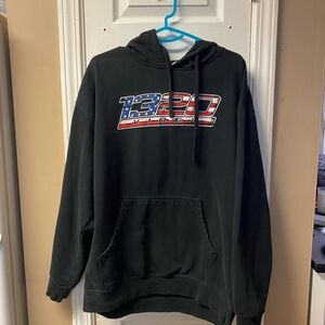Black Pullover Hoodie with American Flag Graphic